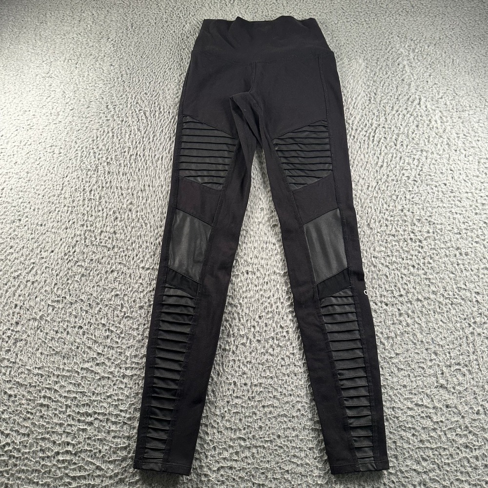 Alo Leggings Womens XXS‎ Black High Waist Moto Faux Leather 7/8 Athletic Yoga